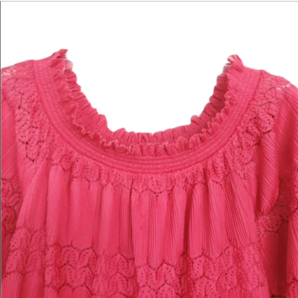 Cupio Pink Lacey Boho Style Stretch Peasant Blouse Women's Size Large L